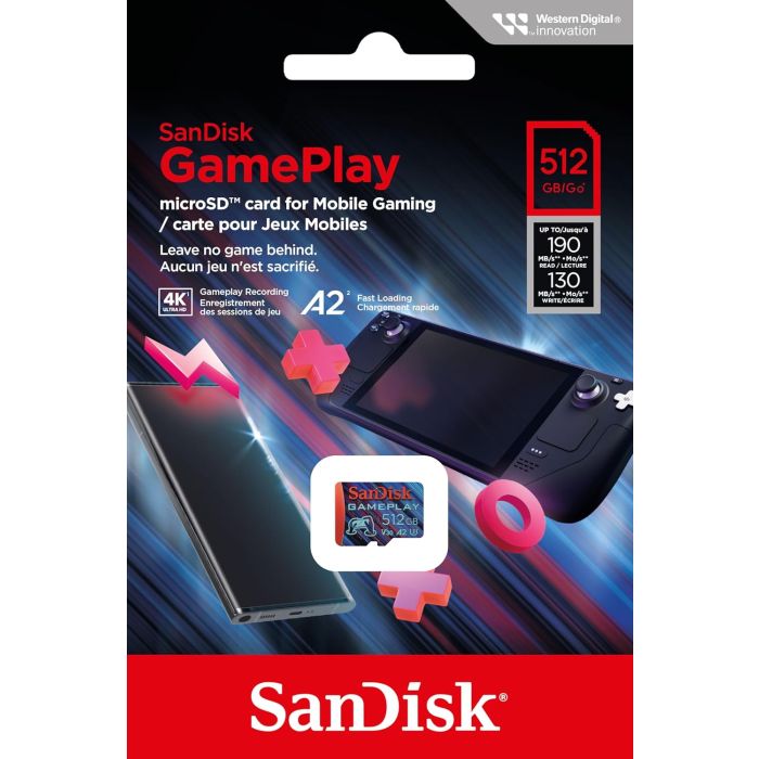 SanDisk GamePlay microSDXC UHS-I Card, 512GB Gaming microSDXC, 190MB/s, 130MB/s W, UHS-I, V30, U3, C