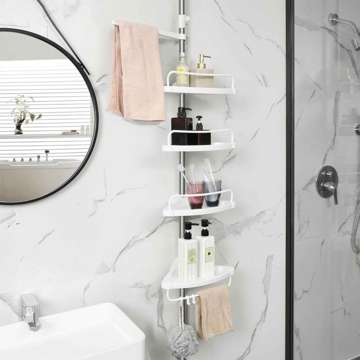 SONGMICS Kotno stojalo s policami za kopalnice belo srebrne barve 95-300 cm, BCB02SW SONGMICS SONGMICS Kotno stojalo s policami za kopalnice belo srebrne barve 95-300 cm, BCB02SW