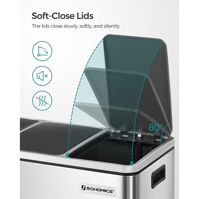 SONGMICS koš za ločevanje odpadkov 3x 18L srebrno črn, LTB54NL SONGMICS SONGMICS koš za ločevanje odpadkov 3x 18L srebrno črn, LTB54NL