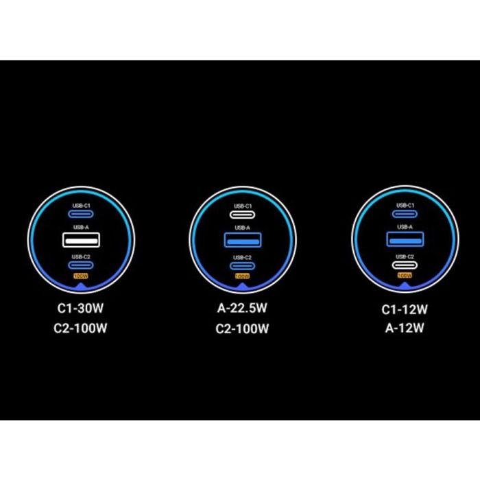 Ugreen 130W 3-portni avtomobilski polnilec