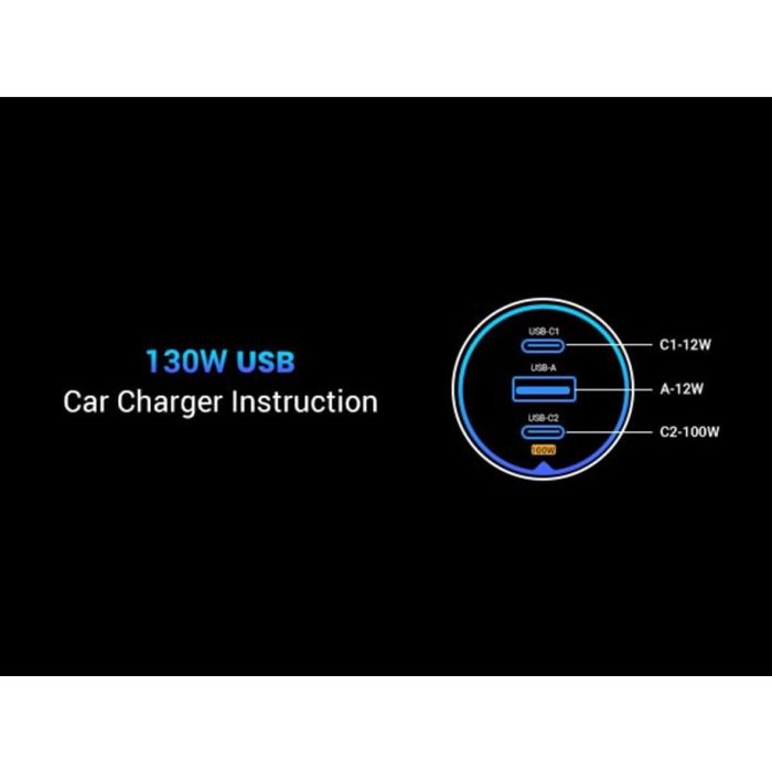 Ugreen 130W 3-portni avtomobilski polnilec