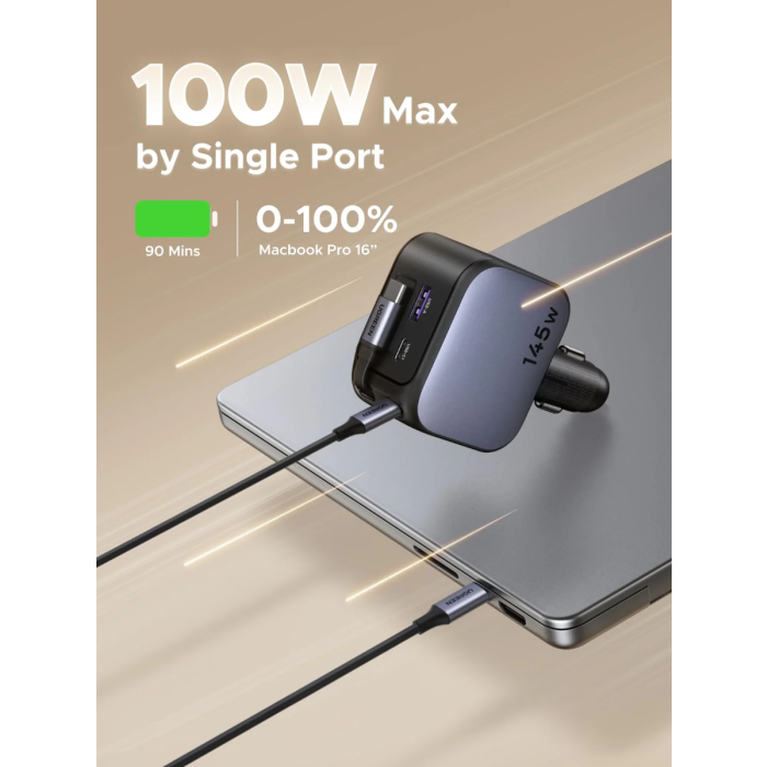 Ugreen 145W avtopolnilec z vgrajenim USB-C kablom