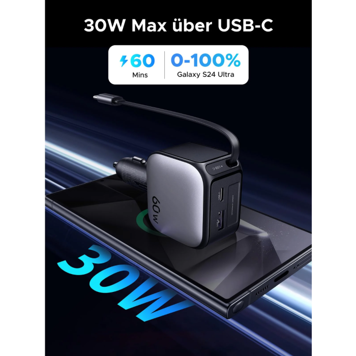 Ugreen 60W avtopolnilec z vgrajenim USB-C kablom