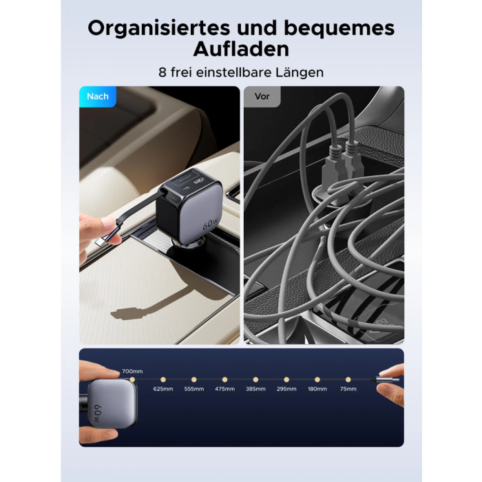 Ugreen 60W avtopolnilec z vgrajenim USB-C kablom