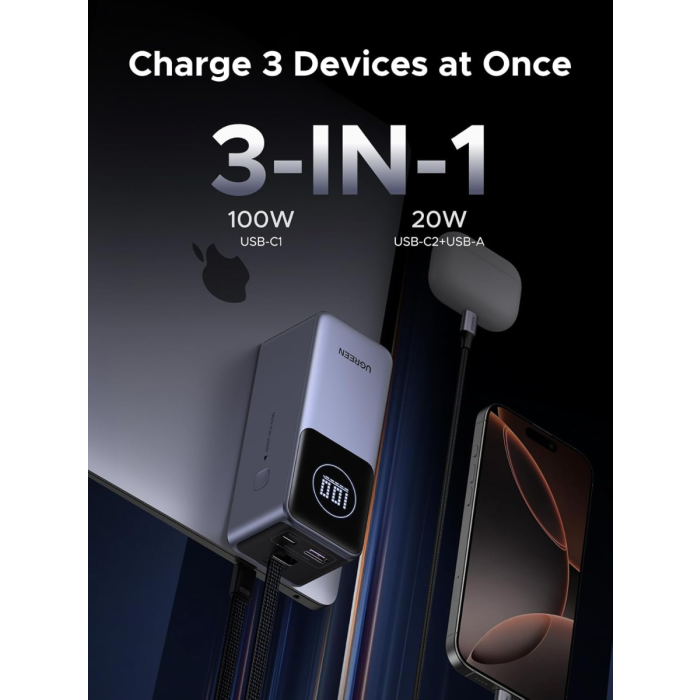 Ugreen prenosna polnilna baterija 12.000mAh, 100W