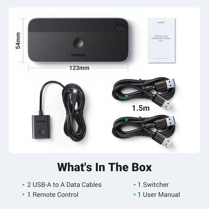 UGREEN USB 3.0 stikalo za 2 računalnika, ki si delita naprave USB C & A