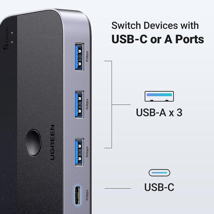 UGREEN USB 3.0 stikalo za 2 računalnika, ki si delita naprave USB C & A