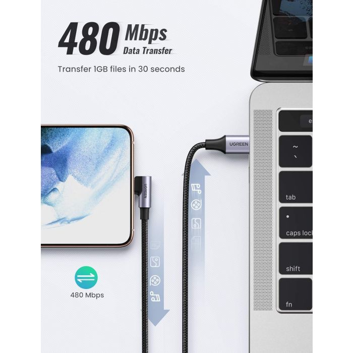 Ugreen USB-C na kotni USB-C kabel 60W 2M