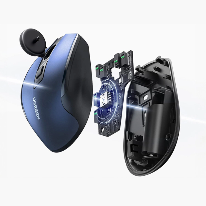 Brezžična miška UGREEN Bluetooth 5.0 in 2,4 Ghz z USB sprejemnikom - modra