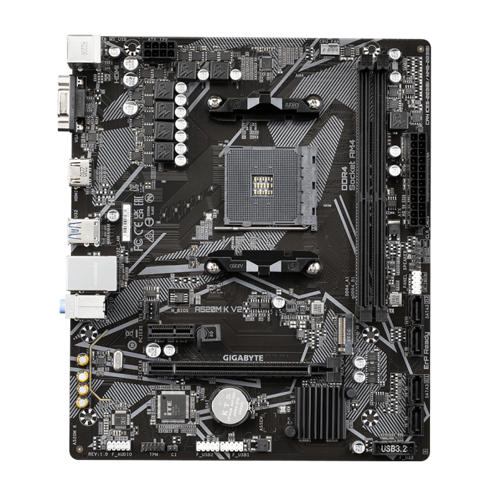 GIGABYTE A520M K V2, DDR4, SATA3, USB3.2Gen1, HDMI, AM4 mATX