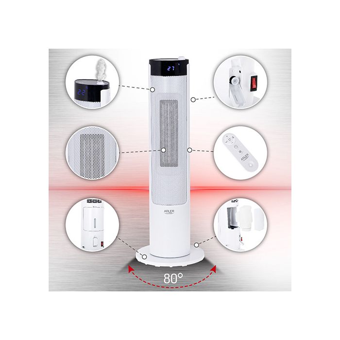Adler keramični LCD kalorifer 2200W z vlažilcem, stolp, bel AD7730 ADLER Adler keramični LCD kalorifer 2200W z vlažilcem, stolp, bel AD7730