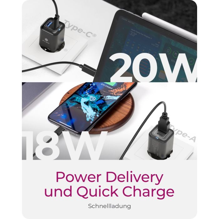 IcyBox IB-PS1020-PD 20W polnilnik USB-A in USB-C