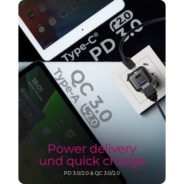 IcyBox IB-PS1020-PD 20W polnilnik USB-A in USB-C