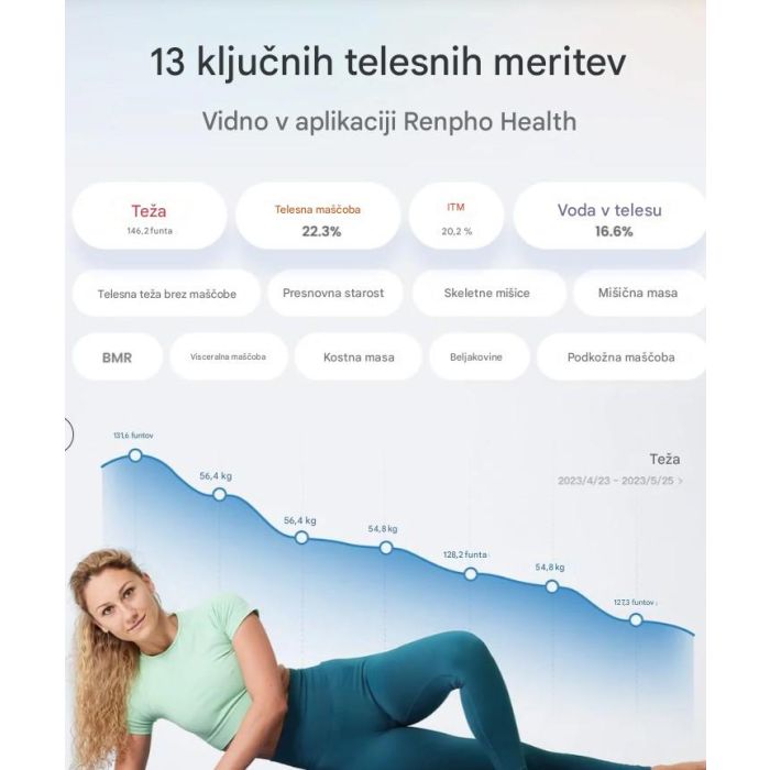 RENPHO Elis Chroma - Pametna osebna tehtnica z barvno osvetlitvijo RENPHO RENPHO Elis Chroma - Pametna osebna tehtnica z barvno osvetlitvijo