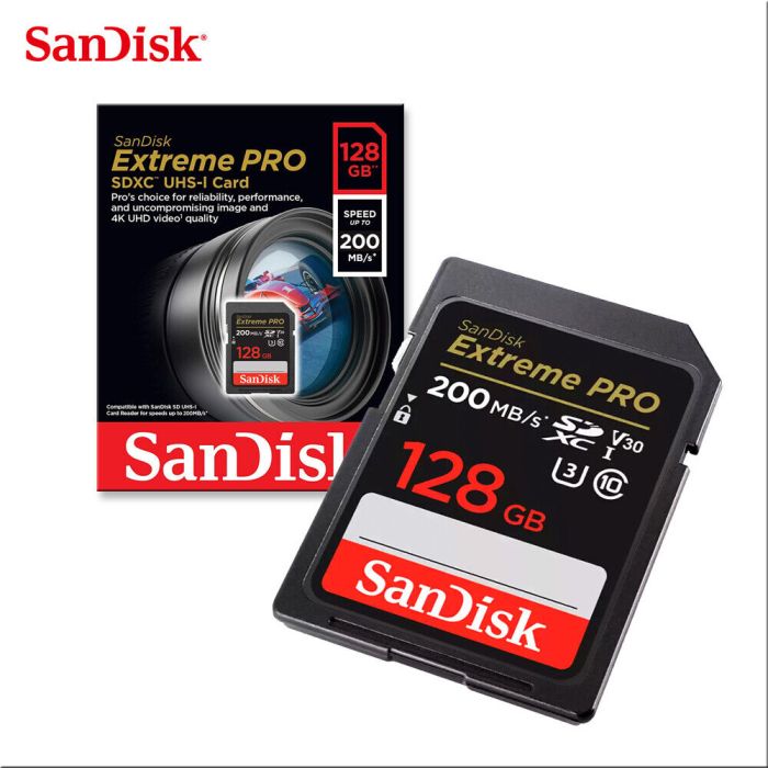 SanDisk Extreme PRO 128GB SDXC spominska kartica 200MB/s & 90MB/s Branje/Pisanje UHS-I, Class 10, U3
