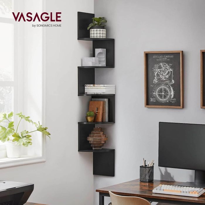 VASAGLE stenska kotna polica, črna