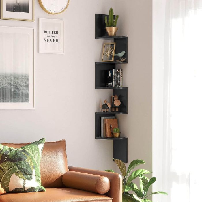 VASAGLE stenska kotna polica, črna