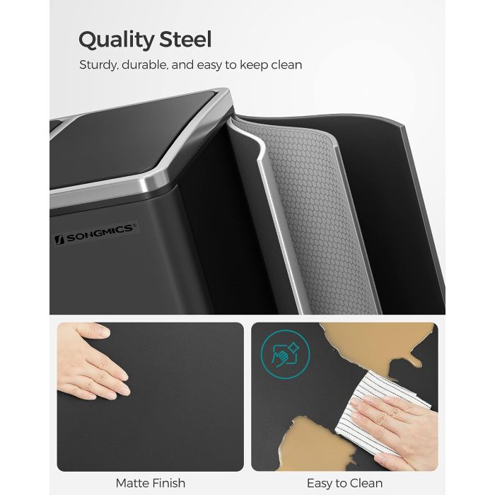 SONGMICS koš za ločevanje odpadkov 3x 18L črn, LTB54BK