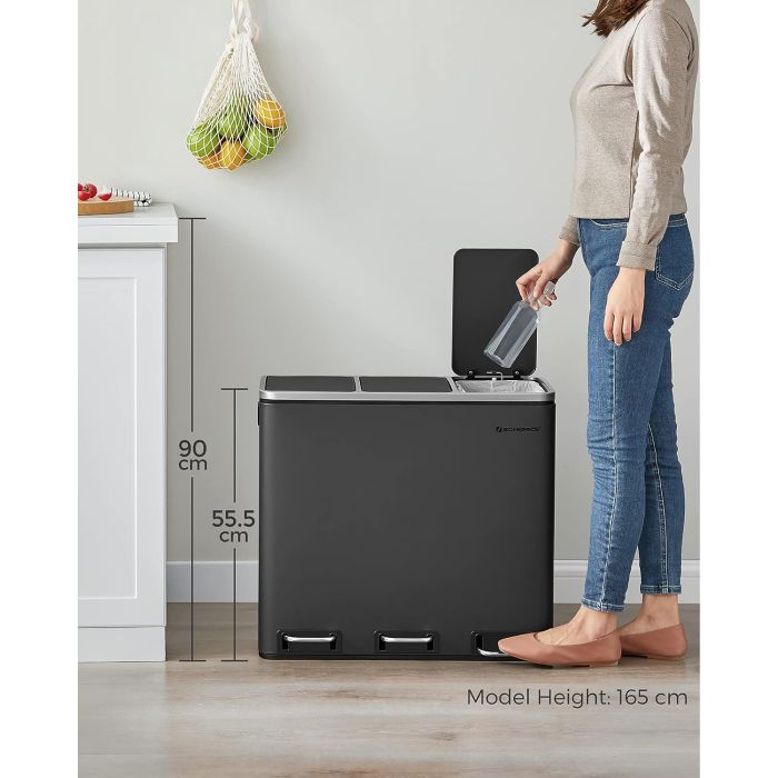SONGMICS koš za ločevanje odpadkov 3x 18L črn, LTB54BK