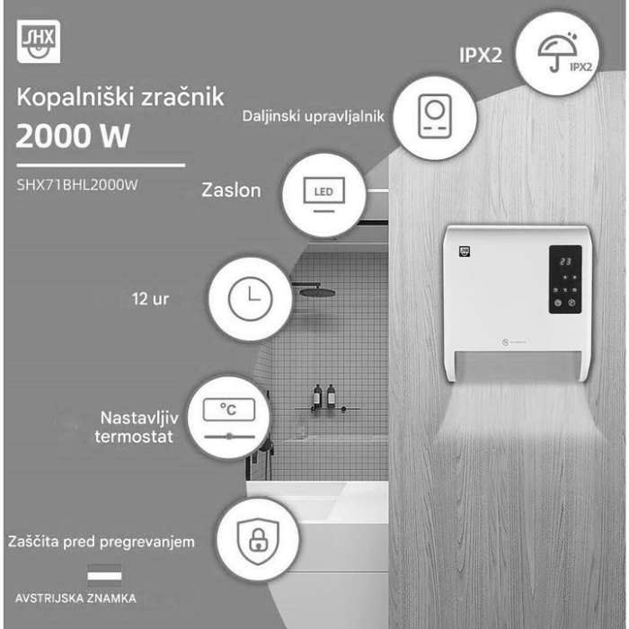 SHE kopalniški ventilatorski grelnik 2000 W SHE SHE kopalniški ventilatorski grelnik 2000 W