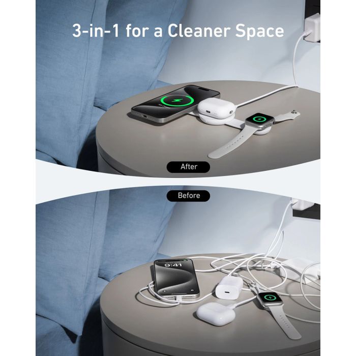 Anker MagGo brezžična zložljiva polnilna podloga 3v1, bela