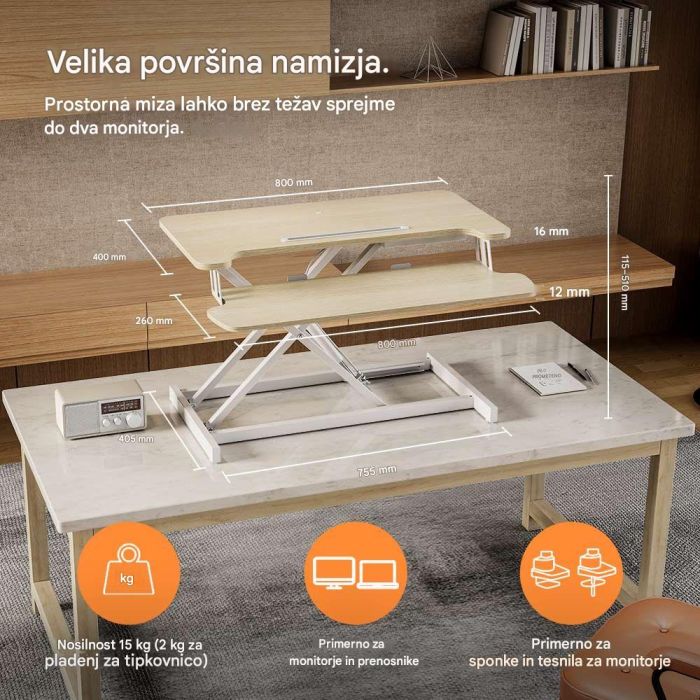 VonHaus Nastavek za stoječo pisalno mizo – svetel les