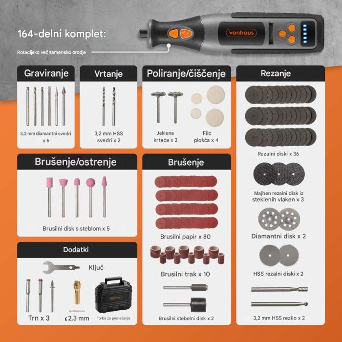 VonHaus večnamensko baterijsko rotacijsko orodje s kovčkom