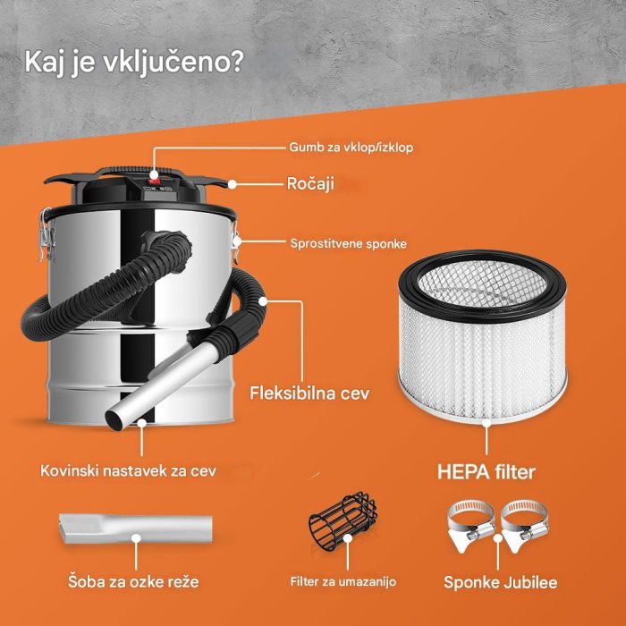 VonHaus Sesalnik za pepel 15 L, 1000 W