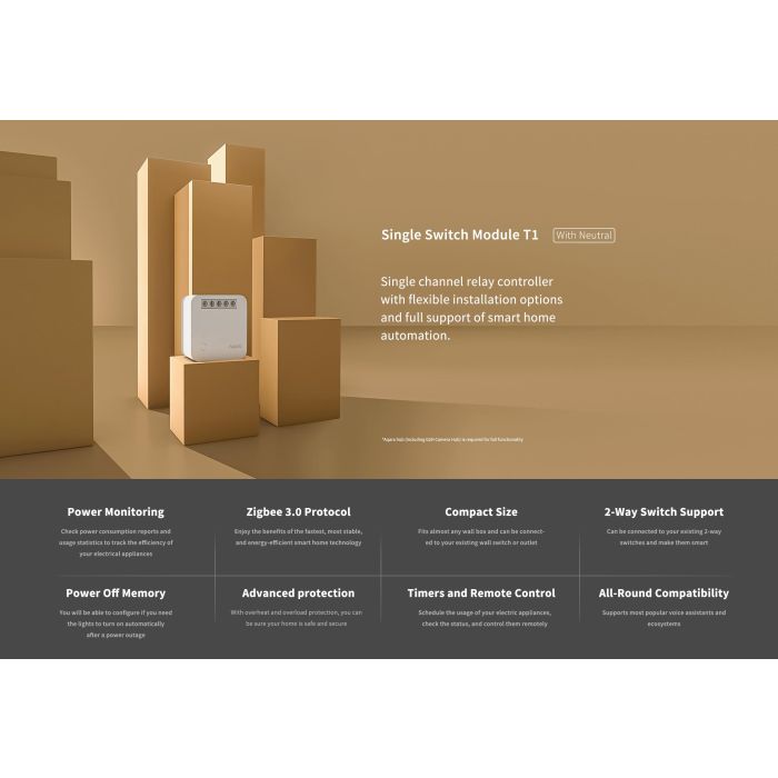 Aqara enojno relejno stikalo Zigbee SSM-U01 z nevtralnim vodnikom AQARA Aqara enojno relejno stikalo Zigbee SSM-U01 z nevtralnim vodnikom