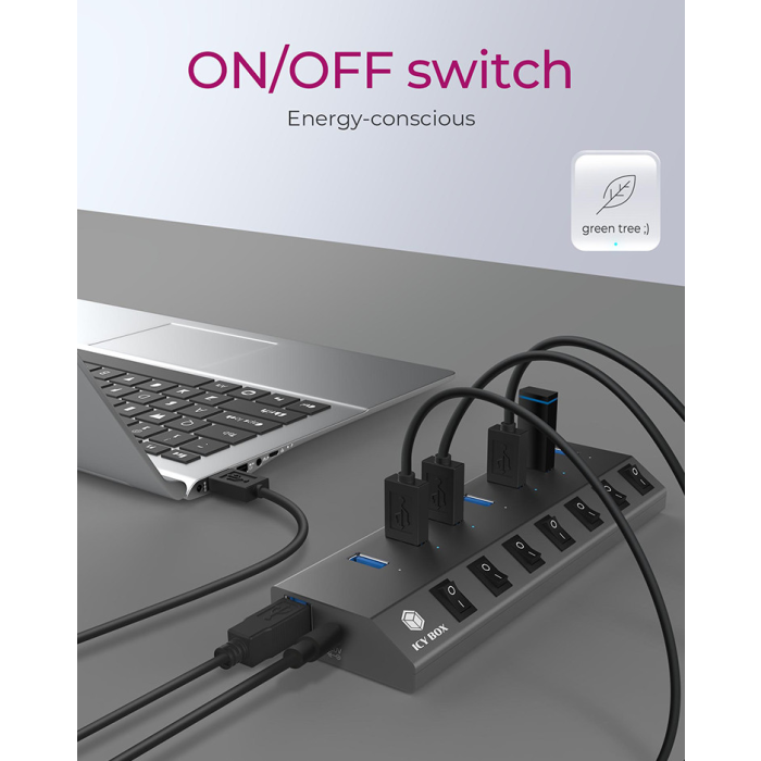 IcyBox IB-HUB1701-C3 7-portni USB-A hub s stikali