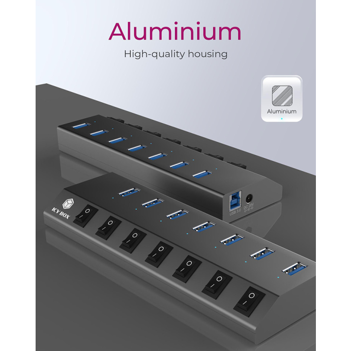 IcyBox IB-HUB1701-C3 7-portni USB-A hub s stikali