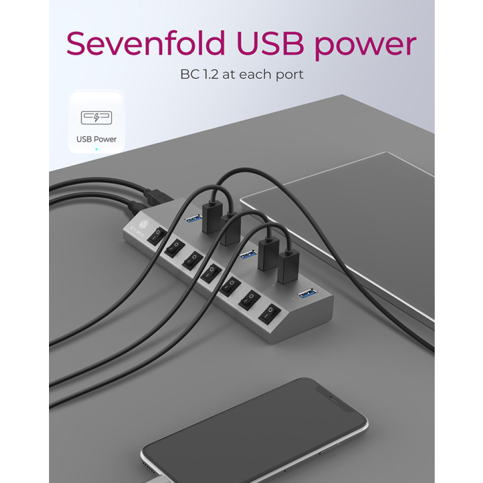 IcyBox IB-HUB1701-C3 7-portni USB-A hub s stikali