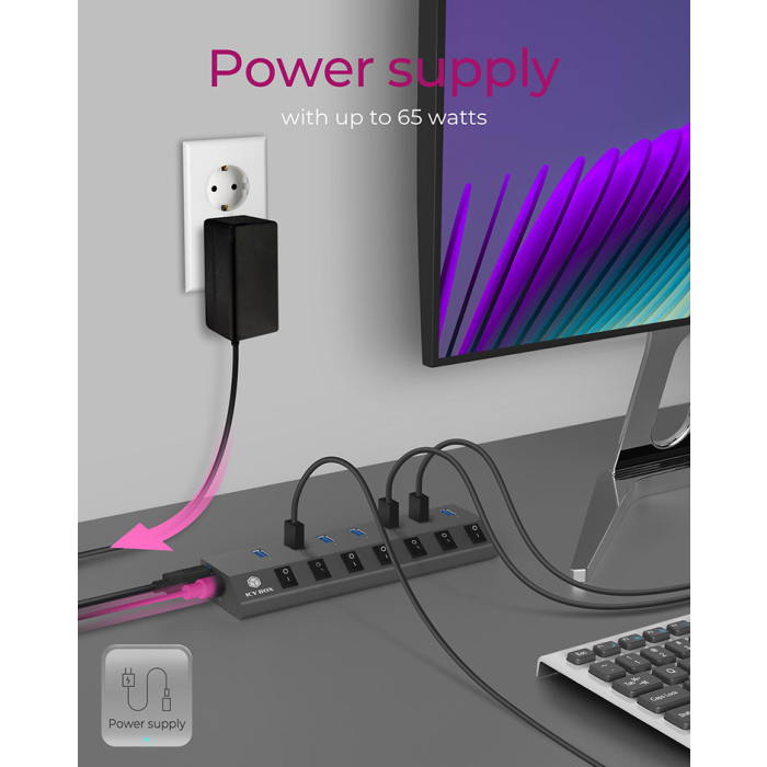 IcyBox IB-HUB1701-C3 7-portni USB-A hub s stikali