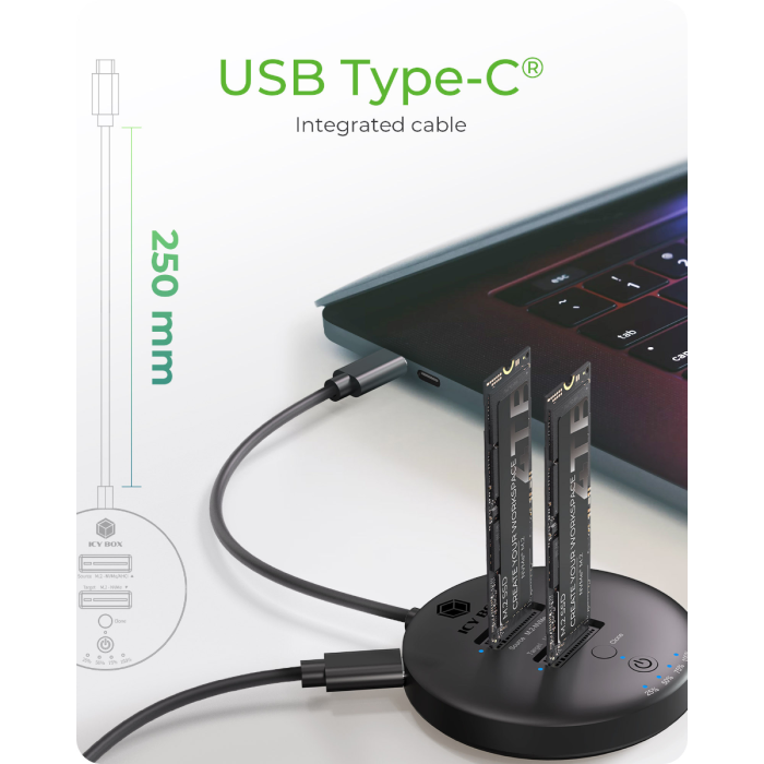 IcyBox IB-1612MCL-C31 priklopna in postaja za kloniranje M.2 NVMe SSD diskov