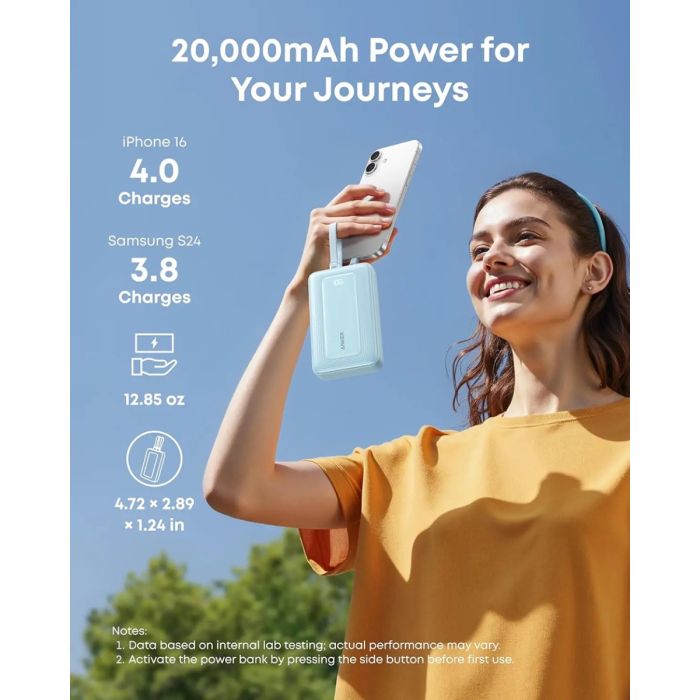 Anker Zolo Powerbank 20000 mAh, 45W z vgrajenima kabloma USB-C, črn