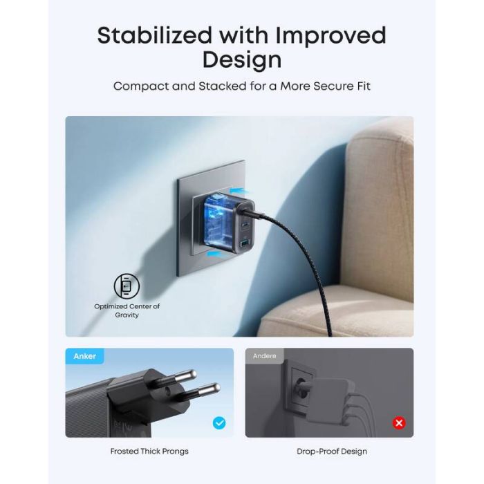 Anker Nano 3-portni 70W polnilec ANKER Anker Nano 3-portni 70W polnilec