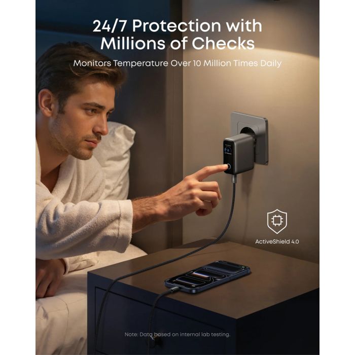 Anker 100W GaN Smart Display 3-portni polnilec, temno siv