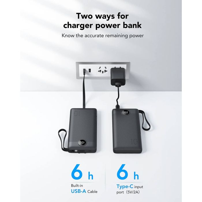 VEGER prenosna baterija z vgrajenimi kabli C10 10000 mAh, črna