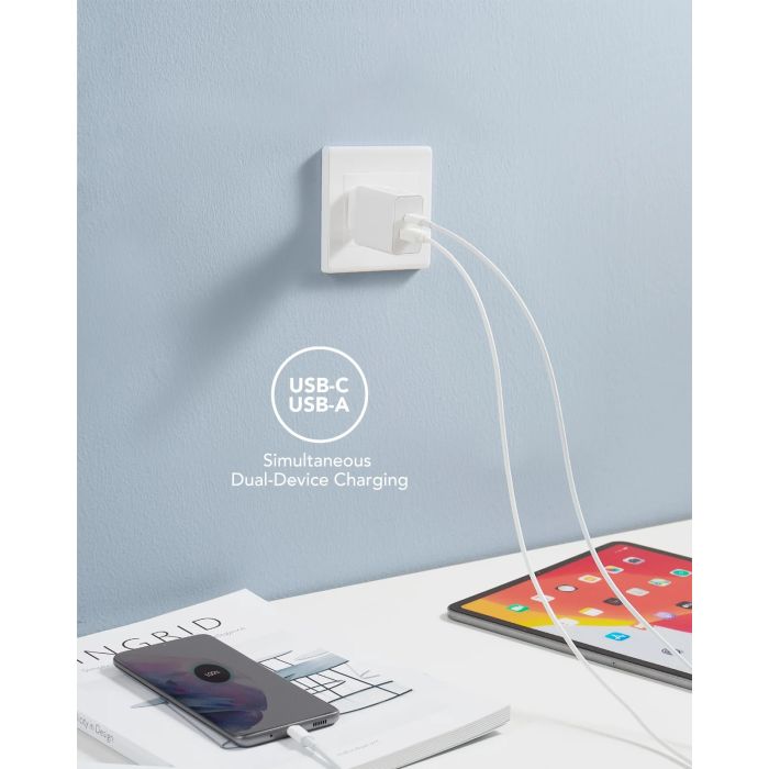 VEGER VLS302U 2-portni polnilec, USB-A/USB-C, QC3.0/PD3.0, bel VEGER VEGER VLS302U 2-portni polnilec, USB-A/USB-C, QC3.0/PD3.0, bel