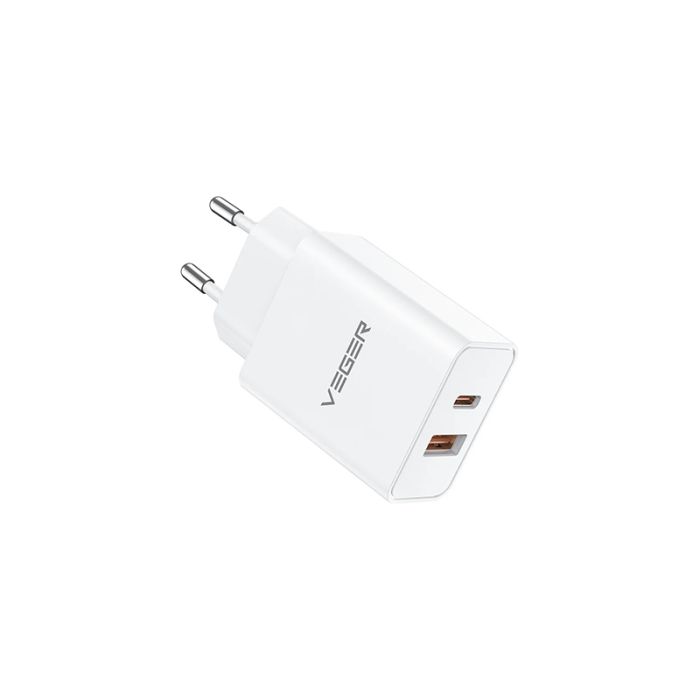 VEGER VLS302U 2-portni polnilec, USB-A/USB-C, QC3.0/PD3.0, bel VEGER VEGER VLS302U 2-portni polnilec, USB-A/USB-C, QC3.0/PD3.0, bel
