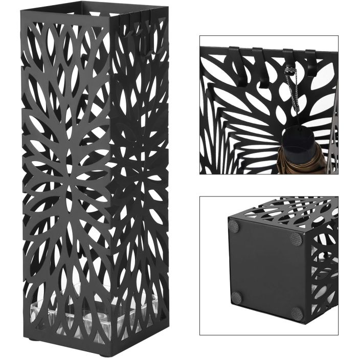 SONGMICS Kovinsko stojalo za dežnike s kljukicami in posodo za kapljice LUC48B SONGMICS SONGMICS Kovinsko stojalo za dežnike s kljukicami in posodo za kapljice LUC48B