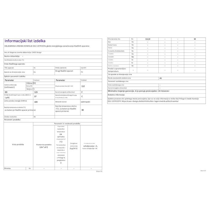 CASO WineDeluxe WD 41 črna vgradna vinska vitrina 120W