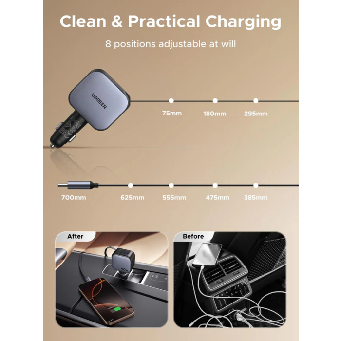 Ugreen 90W avtopolnilec z vgrajenim USB-C kablom UGREEN Ugreen 90W avtopolnilec z vgrajenim USB-C kablom