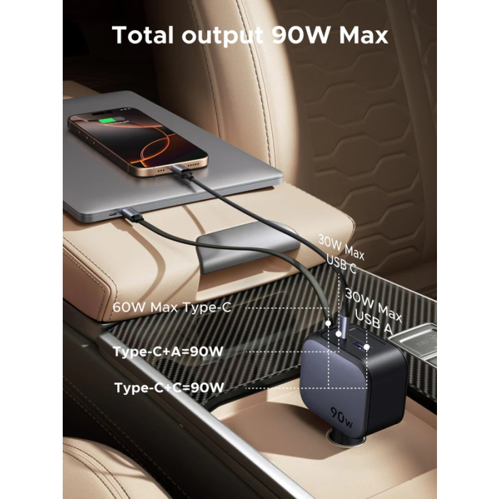 Ugreen 90W avtopolnilec z vgrajenim USB-C kablom UGREEN Ugreen 90W avtopolnilec z vgrajenim USB-C kablom