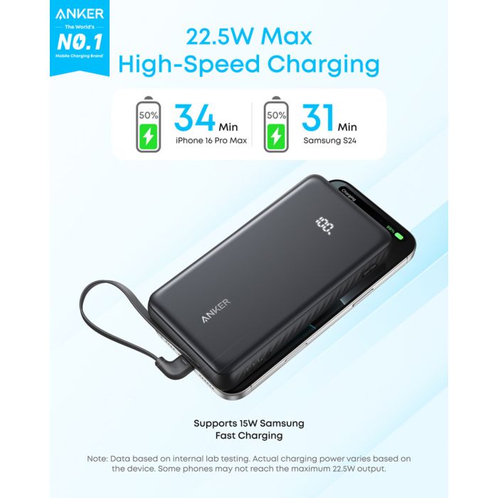 Anker Zolo Powerbank 20000 mAh, 22,5W z vgrajenim USB-C kablom, bel ANKER Anker Zolo Powerbank 20000 mAh, 22,5W z vgrajenim USB-C kablom, bel