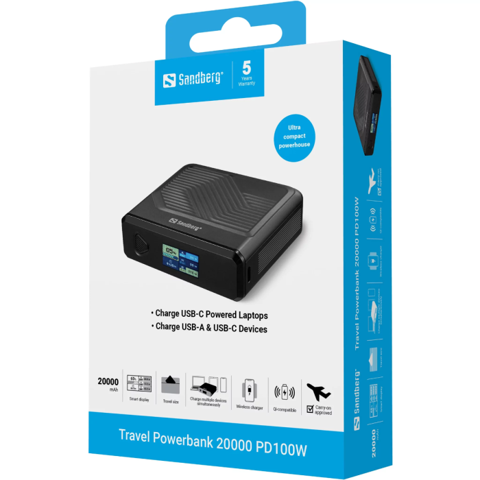 Sandberg Powerbank 20000 mAh PD100W prenosna baterija SANDBERG Sandberg Powerbank 20000 mAh PD100W prenosna baterija