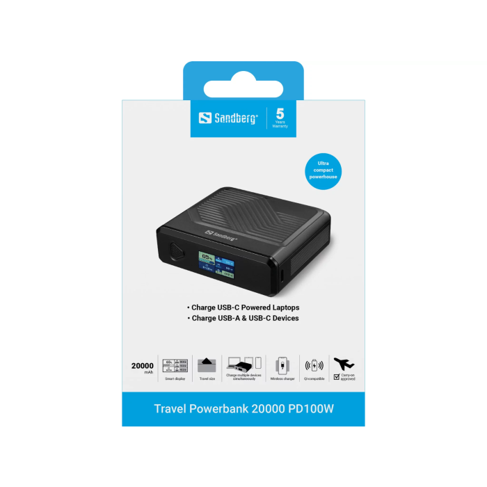 Sandberg Powerbank 20000 mAh PD100W prenosna baterija SANDBERG Sandberg Powerbank 20000 mAh PD100W prenosna baterija