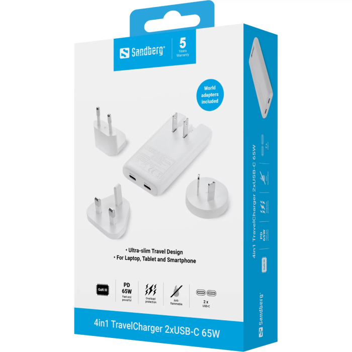 Sandberg 4in1 TravelCharger 2xUSB-C 65W polnilnik SANDBERG Sandberg 4in1 TravelCharger 2xUSB-C 65W polnilnik