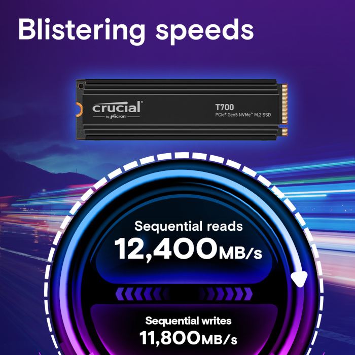 Crucial T700 4TB PCIe Gen5 NVMe M.2 SSD s hlajenjem CRUCIAL Crucial T700 4TB PCIe Gen5 NVMe M.2 SSD s hlajenjem