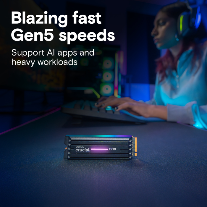 Crucial T710 2TB PCIe Gen5 NVMe 2280 M.2 SSD s hlajenjem CRUCIAL Crucial T710 2TB PCIe Gen5 NVMe 2280 M.2 SSD s hlajenjem